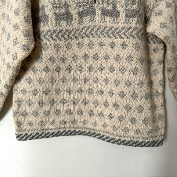 Vintage Norwegian Style Heavy Wool Knit Pullover Sweater Aprés-Ski Cream Grey M - Picture 5 of 12